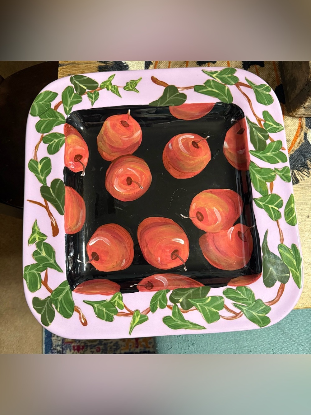 Droll Designs Hand- Painted Square Apple Platter